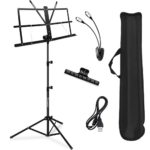 Music Stand, Kasonic Professional Collapsible Music Stand Portable and Lightweight with LED light, Music Sheet Clip Holder and Carrying Bag Suitable for Instrumental Performance